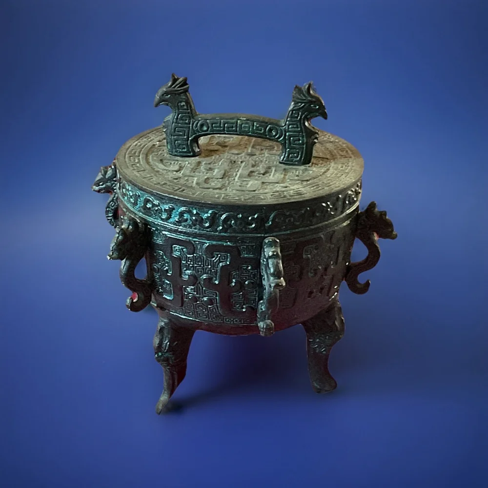 Vintage James Mont style Bronze Mayan Design Ice Bucket green